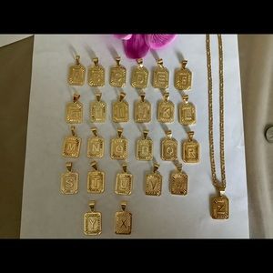 New real 18k gold plated letter necklace 24”